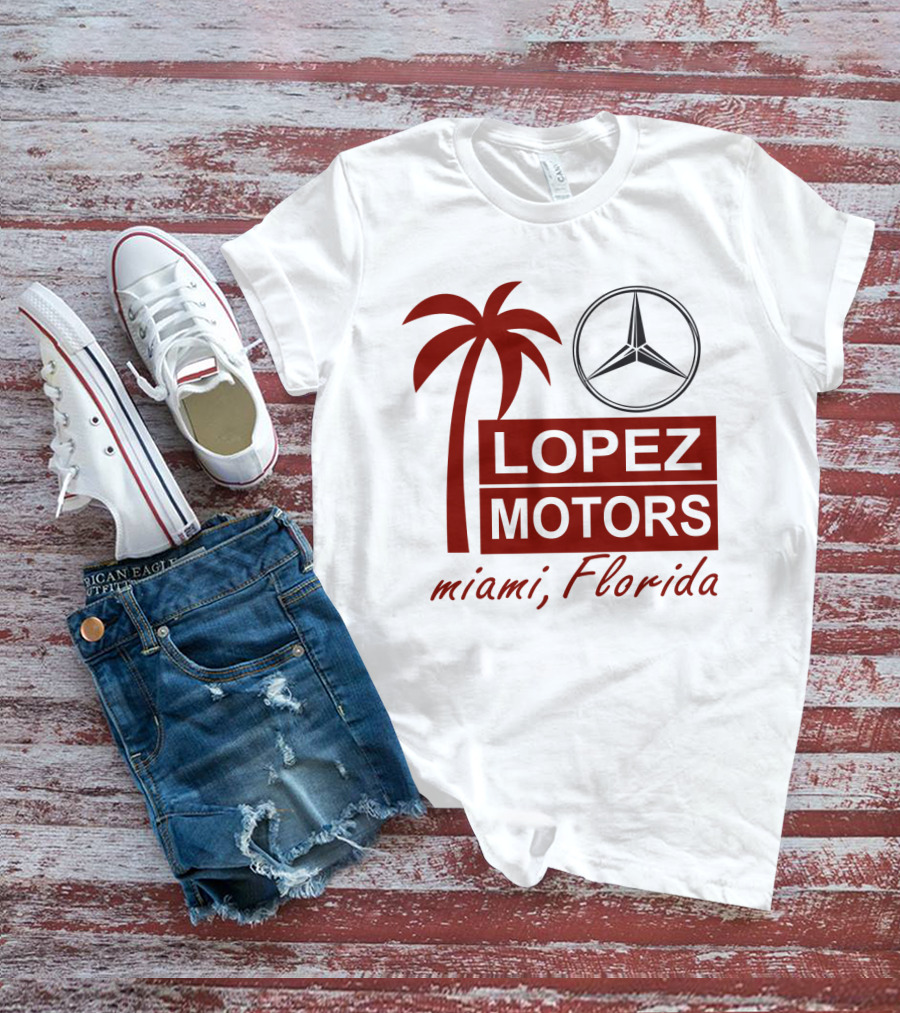 Lopez Motors Miami Florida Scarface Palm Tree Mercedes Benz Star T-Shirt