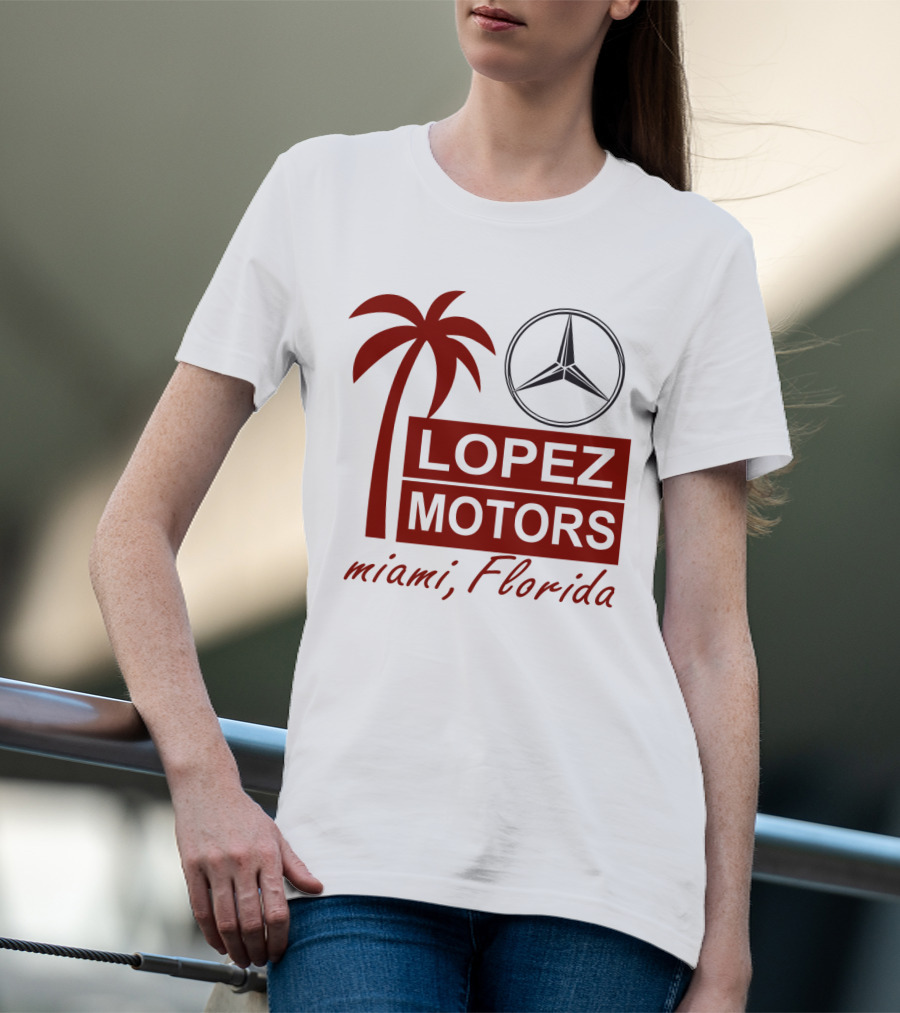 Lopez Motors Miami Florida Scarface Palm Tree Mercedes Benz Star T-Shirt