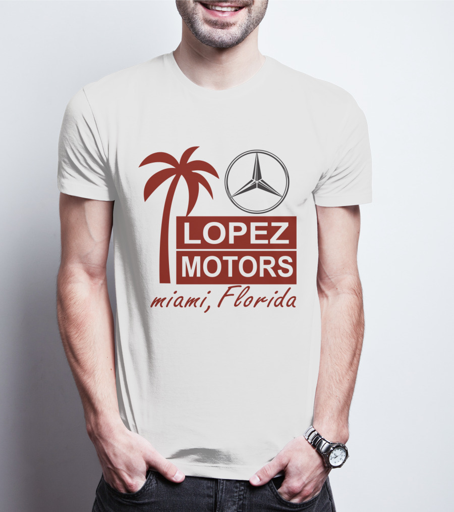 Lopez Motors Miami Florida Scarface Palm Tree Mercedes Benz Star T-Shirt