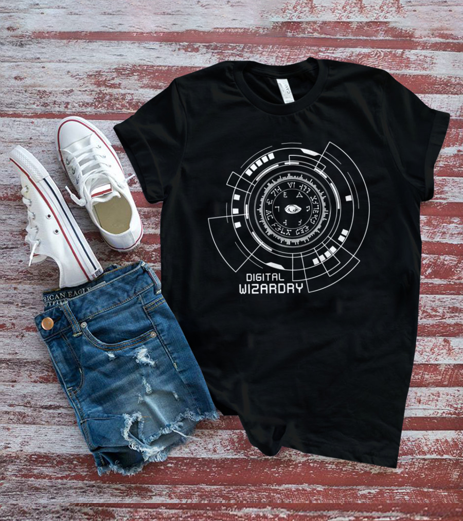 Digital Wizardry Futuristic Interface With Mystical Eye And Glyphs T-Shirt
