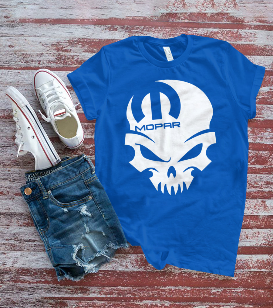 Mopar Skull Logo Blue Background T-Shirt