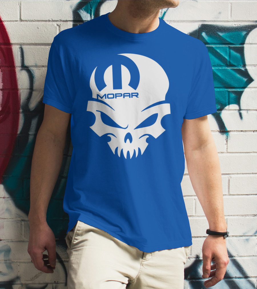 Mopar Skull Logo Blue Background T-Shirt