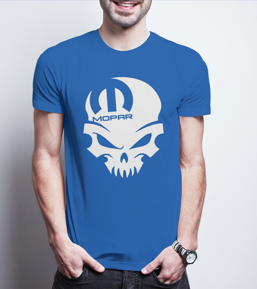 Mopar Skull Logo Blue Background T-Shirt