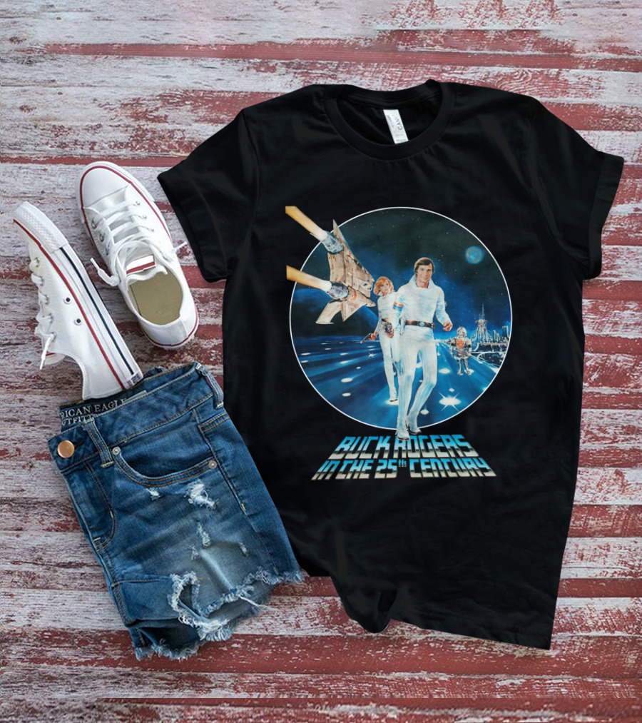 Buck Rogers In The 25th Century Space Adventure Crew And Starship On Futuristic Landscape T-Shirt