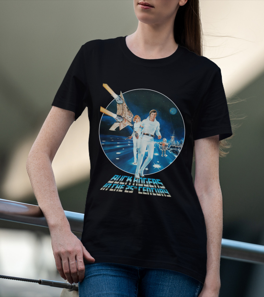 Buck Rogers In The 25th Century Space Adventure Crew And Starship On Futuristic Landscape T-Shirt