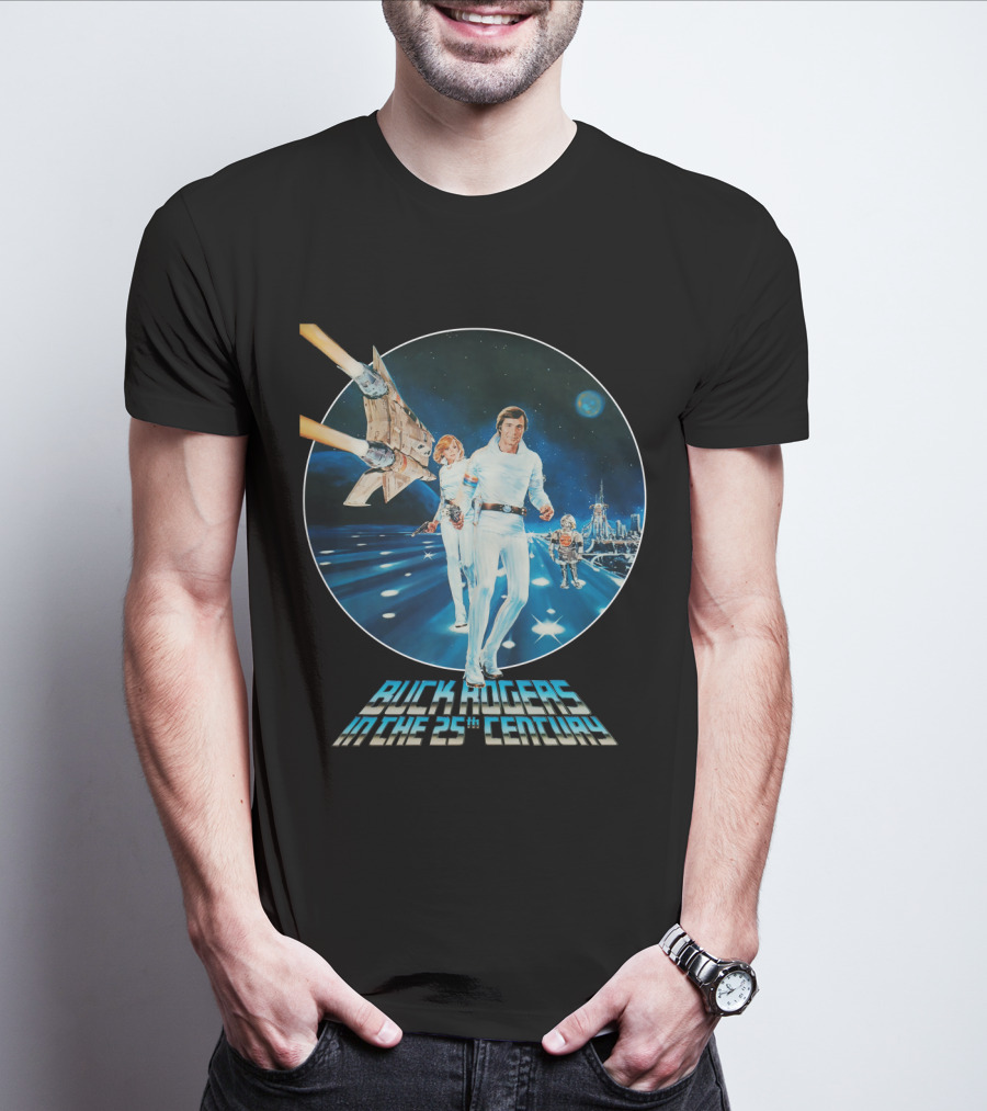 Buck Rogers In The 25th Century Space Adventure Crew And Starship On Futuristic Landscape T-Shirt