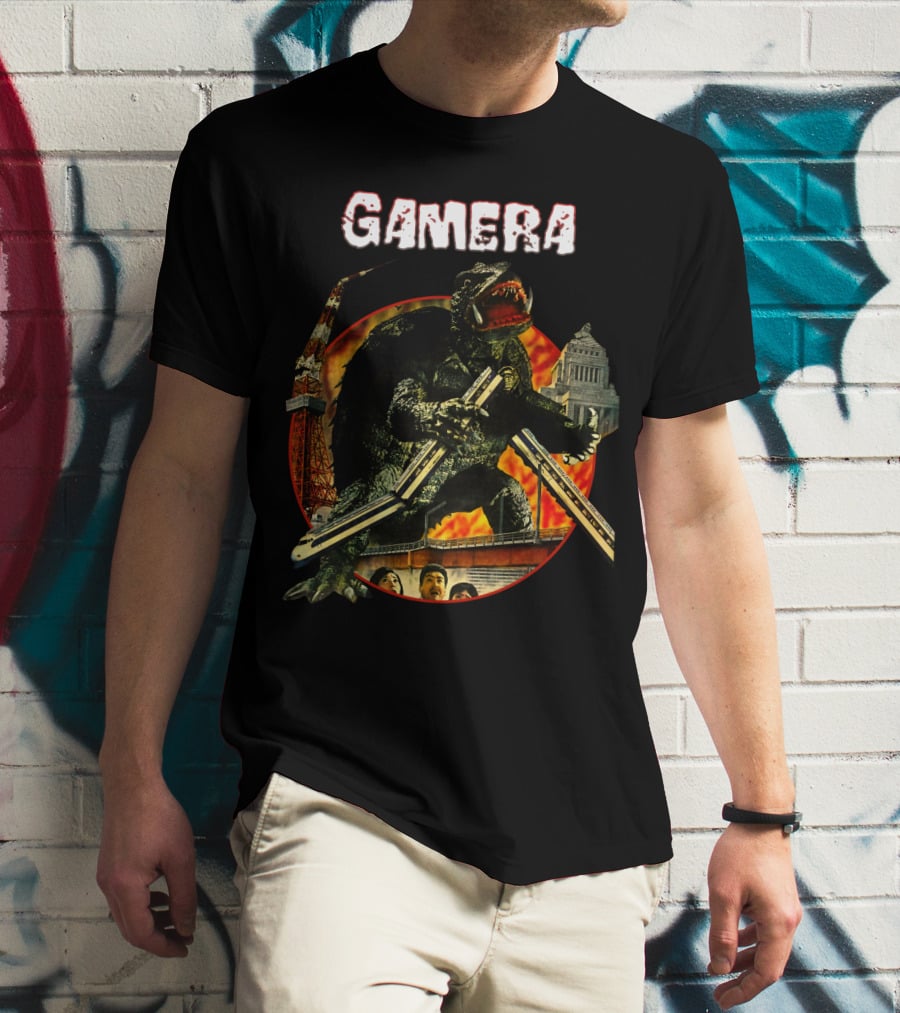 Gamera Monster Clash With Iconic Japanese Tower And Cityscape Scene T-Shirt