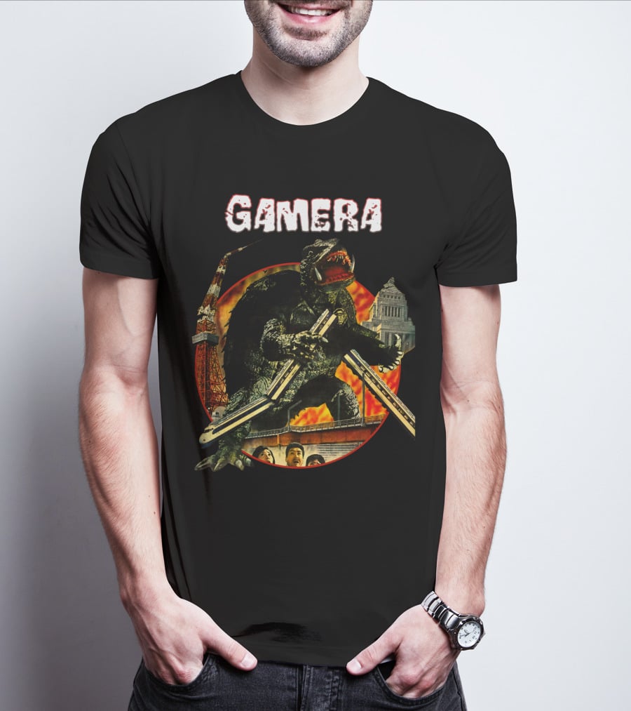 Gamera Monster Clash With Iconic Japanese Tower And Cityscape Scene T-Shirt