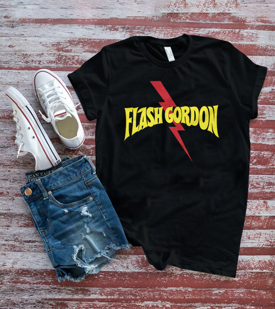 Flash Gordon Logo Yellow Text Red Lightning Bolt T-Shirt