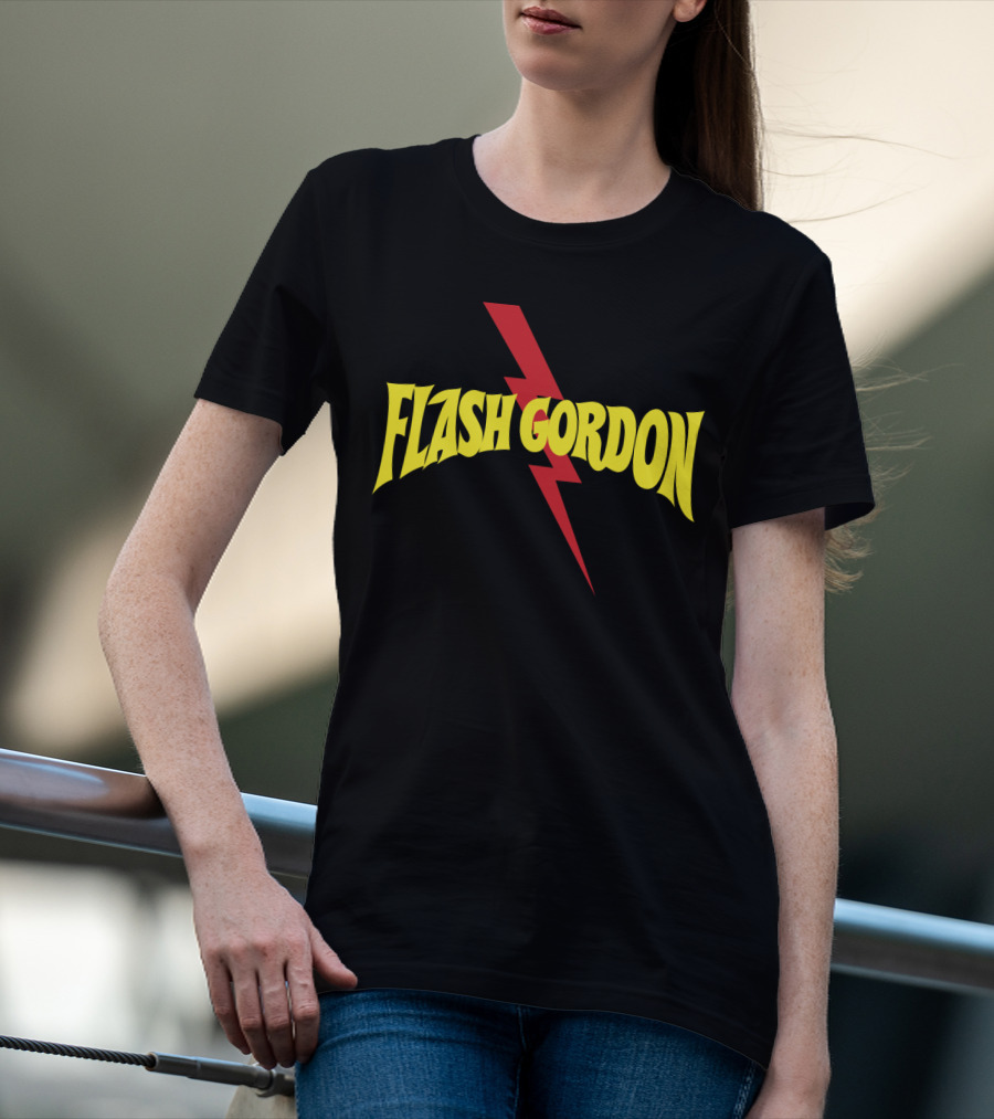 Flash Gordon Logo Yellow Text Red Lightning Bolt T-Shirt
