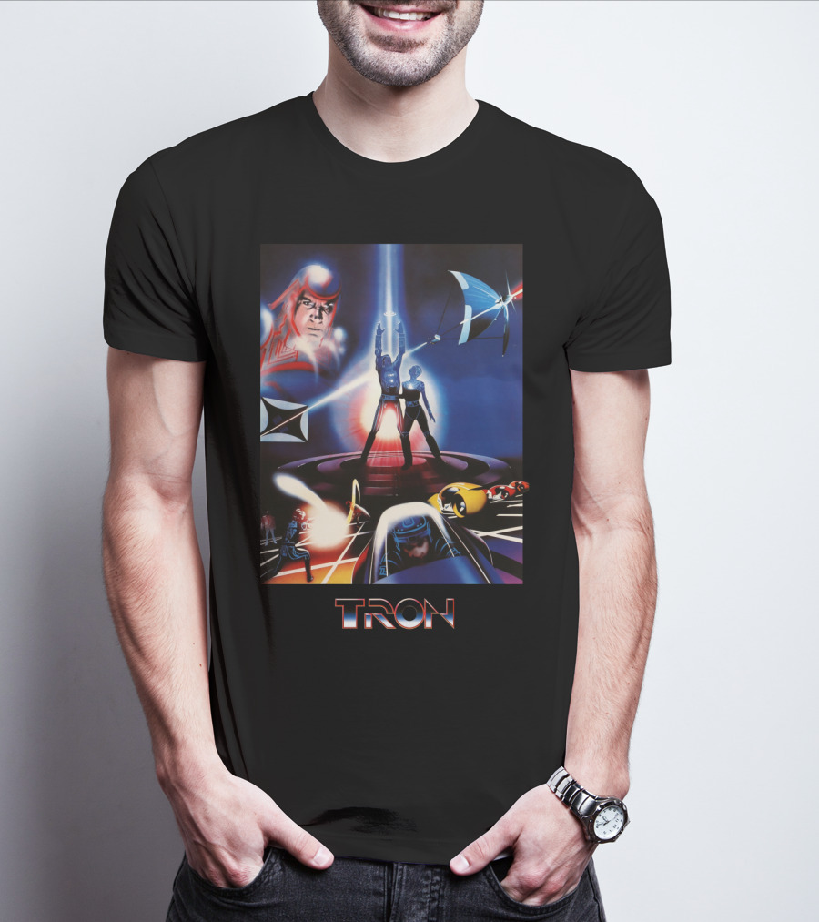 TRON Movie Artwork With Iconic Light Cycle And Disc Battle T-Shirt