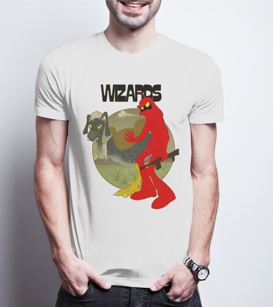 Wizards Animation Character With Red Humanoid And Armed Bird T-Shirt