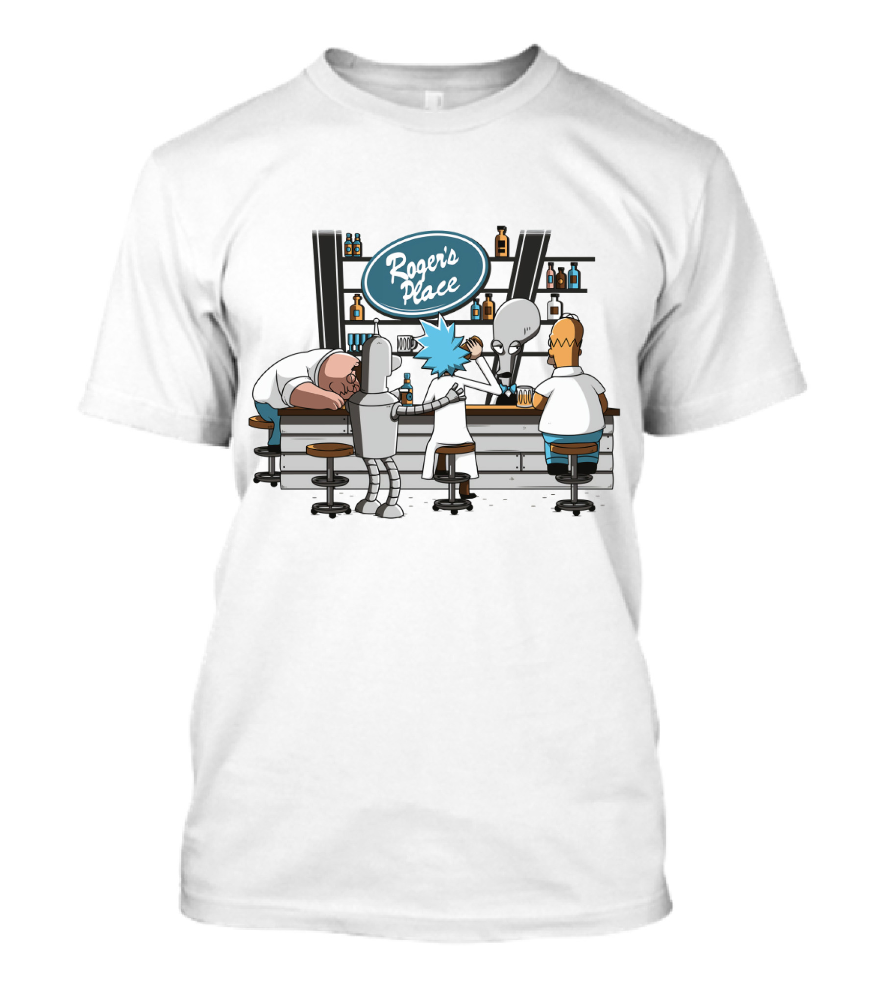 Rick And Morty Roger's Place Bar Scene With Aliens And Robots T-Shirt