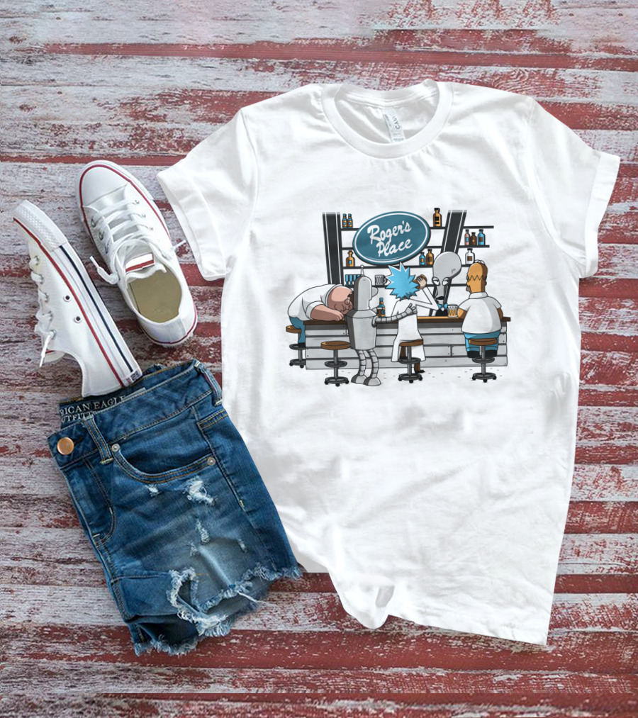 Rick And Morty Roger's Place Bar Scene With Aliens And Robots T-Shirt