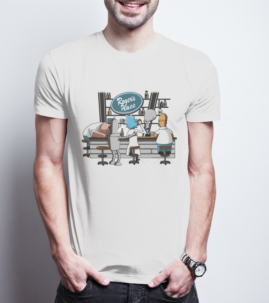 Rick And Morty Roger's Place Bar Scene With Aliens And Robots T-Shirt