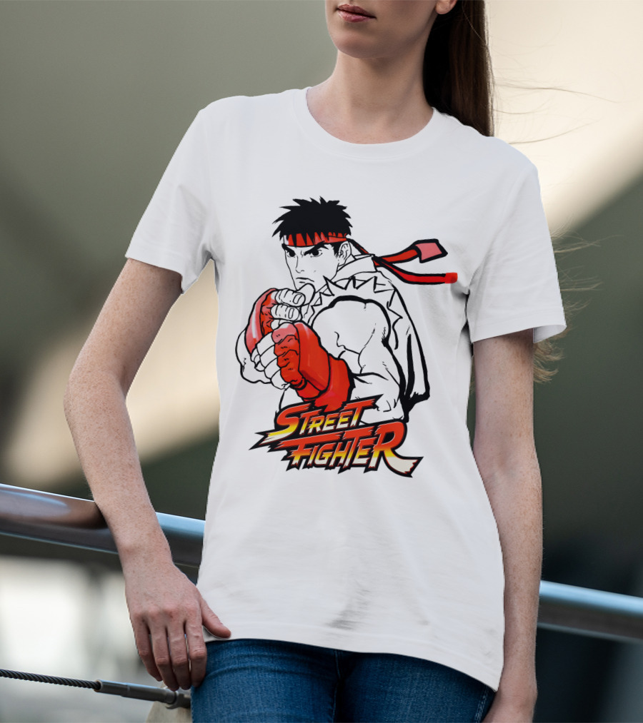 Street Fighter Ryu Red Gloves And Bandana Fighting Pose T-Shirt