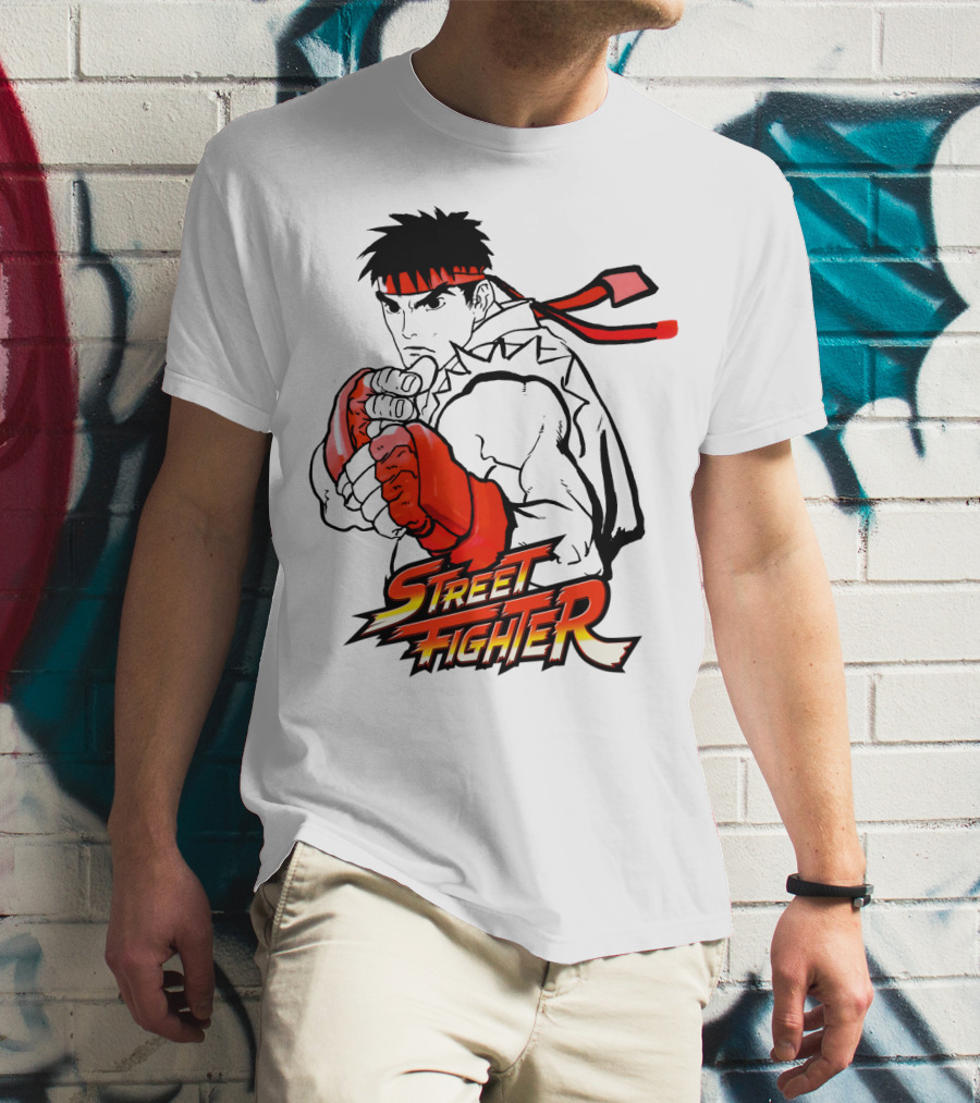 Street Fighter Ryu Red Gloves And Bandana Fighting Pose T-Shirt