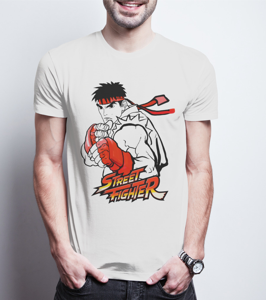 Street Fighter Ryu Red Gloves And Bandana Fighting Pose T-Shirt