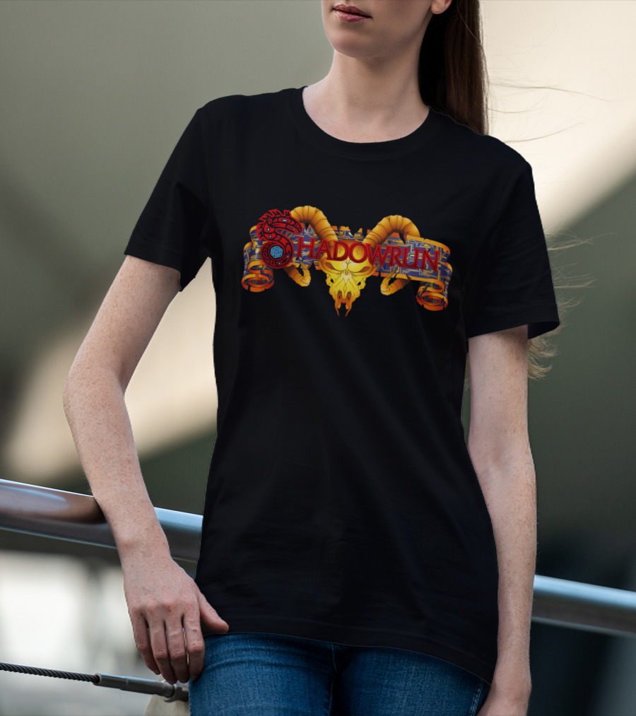 Shadowrun Red Spiral Dragon And Yellow Horned Skull T-Shirt