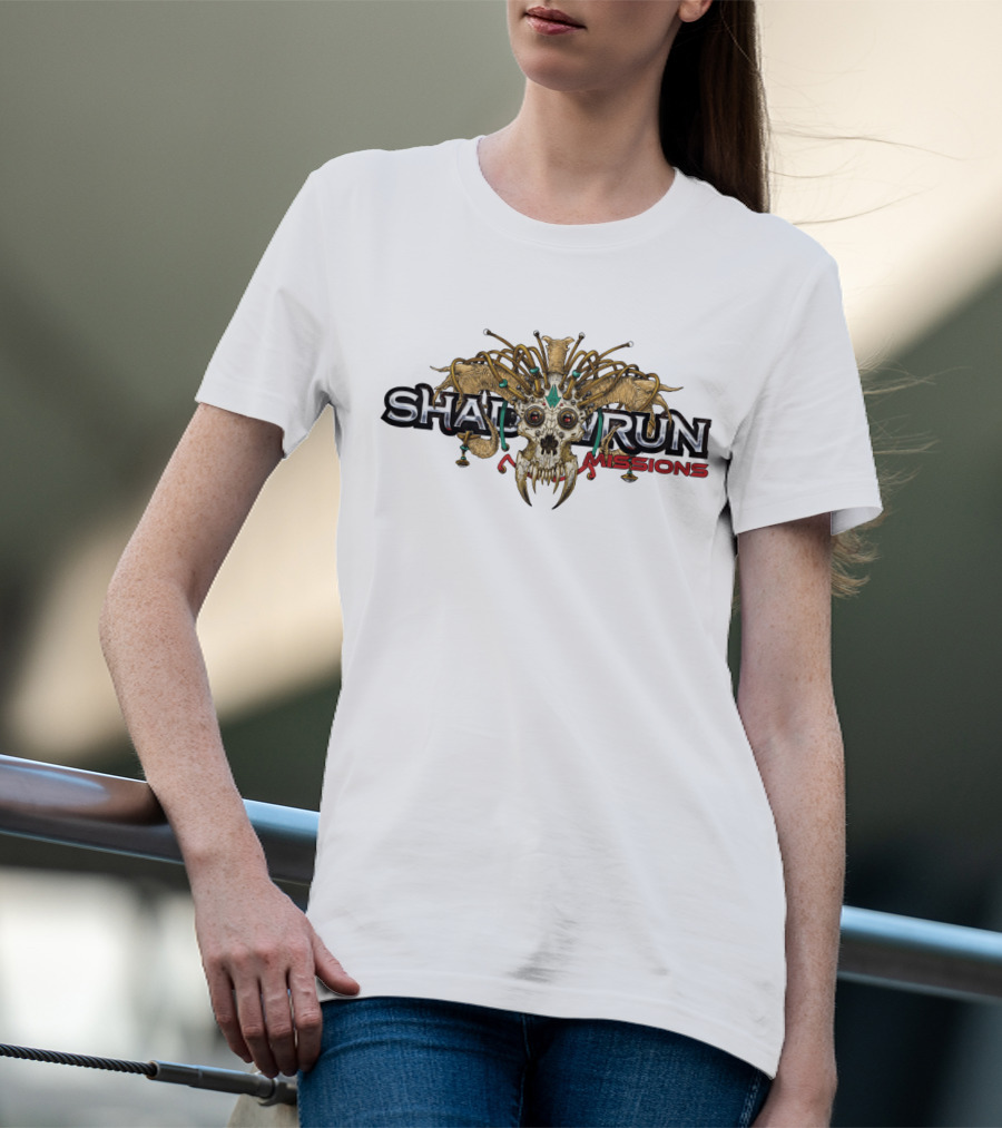 Shadowrun Missions Skull With Horns And Jewels T-Shirt