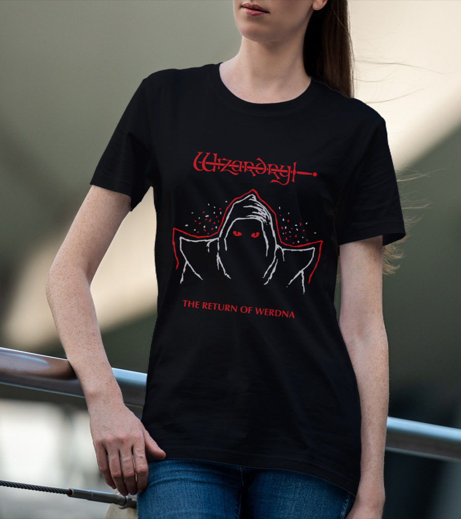 Wizardry The Return Of Werdna Mysterious Hooded Figure With Red Eyes T-Shirt