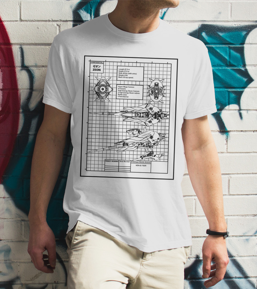 Zeon Hyper Mega Canon Prototype Mobile Armor Nz-666 Kshatriya Blueprint T-Shirt