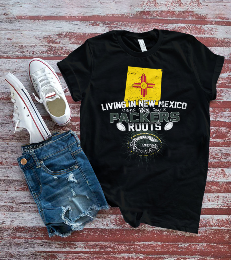 Living In New Mexico With Green Bay Packers Roots Zia Symbol Football T-Shirt
