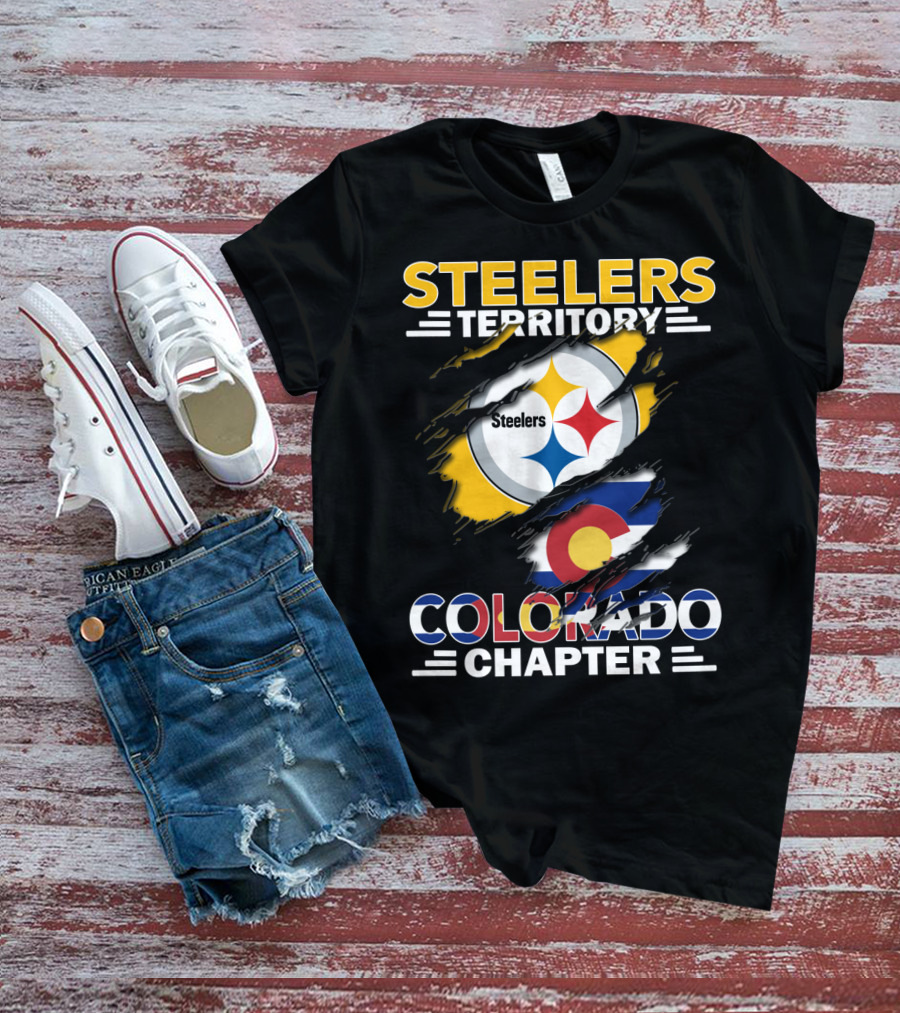Steelers Territory Colorado Chapter Logo With Colorado Flag And Steelers T-Shirt