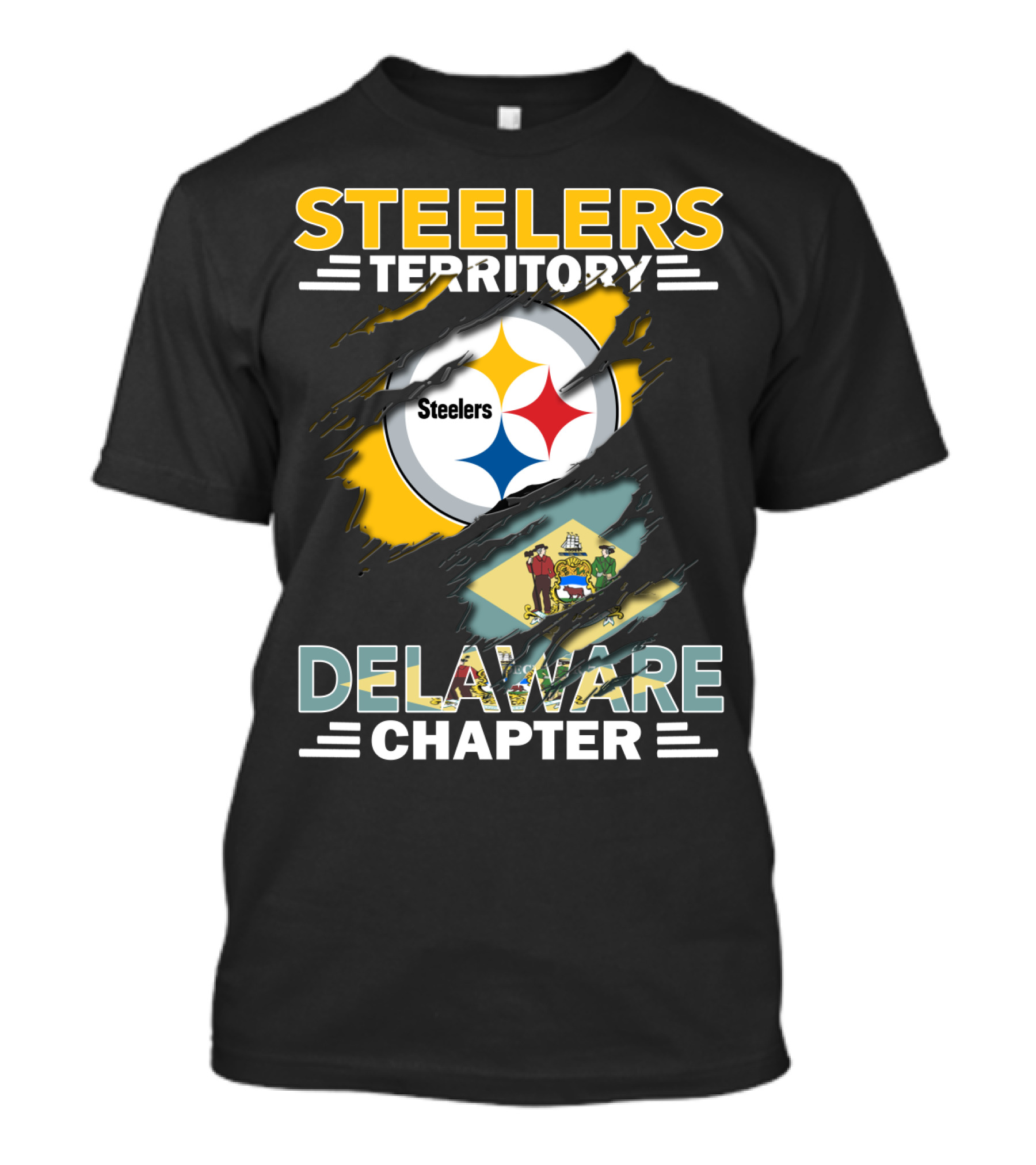 Steelers Territory Delaware Chapter Steelers Logo And Delaware Flag T-Shirt