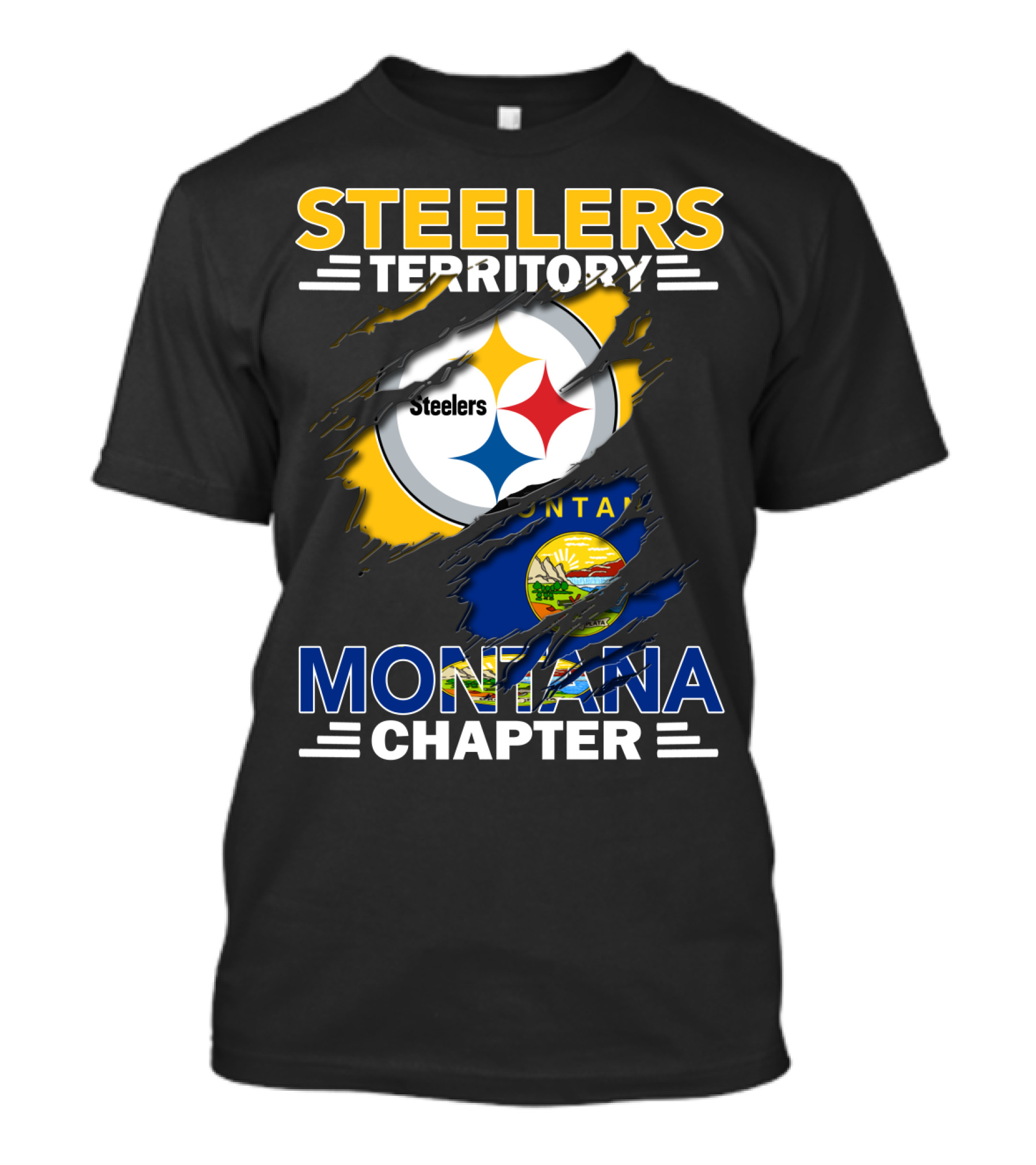 Steelers Territory Montana Chapter Steelers Logo With Montana State Flag T-Shirt