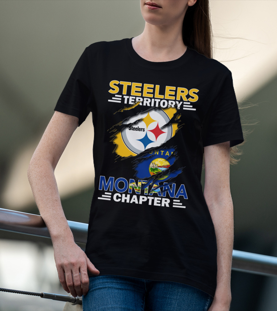 Steelers Territory Montana Chapter Steelers Logo With Montana State Flag T-Shirt