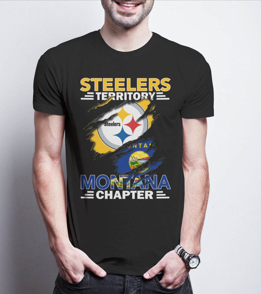 Steelers Territory Montana Chapter Steelers Logo With Montana State Flag T-Shirt