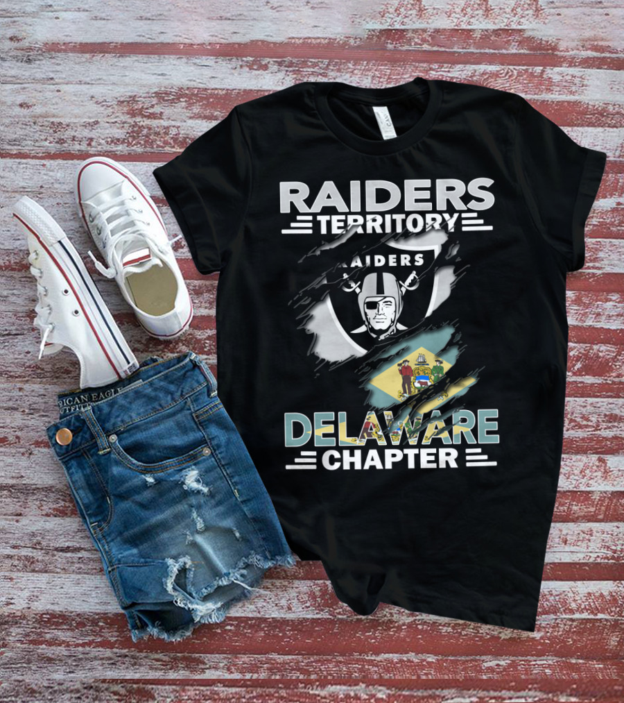 Raiders Territory Delaware Chapter With Raiders Shield And Delaware Flag T-Shirt