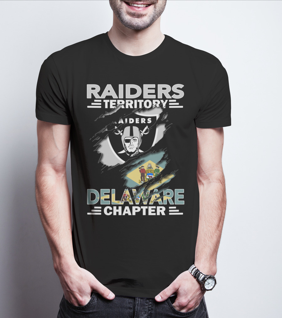 Raiders Territory Delaware Chapter With Raiders Shield And Delaware Flag T-Shirt