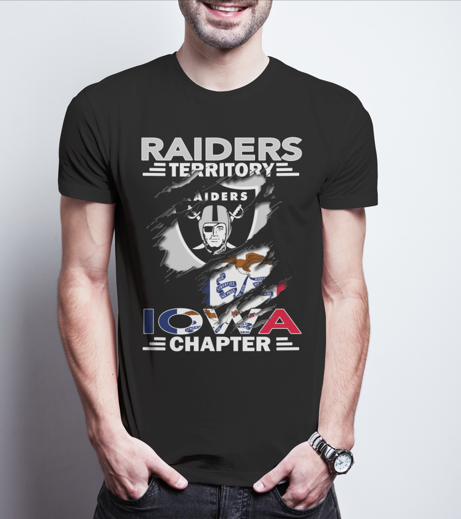 Raiders Territory Iowa Chapter Nfl Team Logo With State Flag Elements T-Shirt