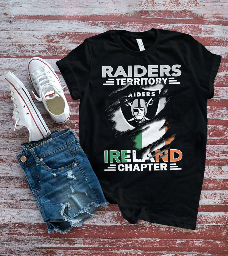 Raiders Territory Ireland Chapter Logo With Torn Flag And Iconic Shield T-Shirt
