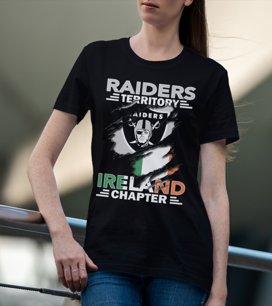 Raiders Territory Ireland Chapter Logo With Torn Flag And Iconic Shield T-Shirt