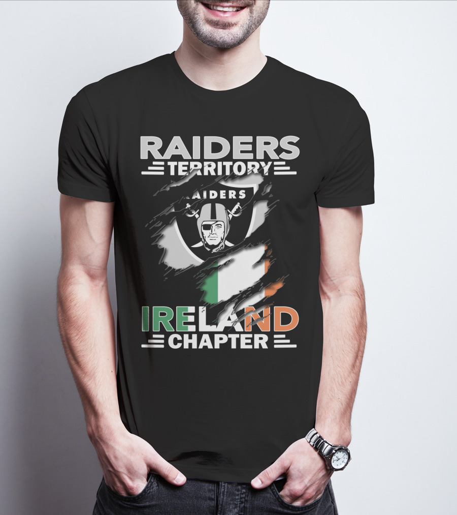 Raiders Territory Ireland Chapter Logo With Torn Flag And Iconic Shield T-Shirt