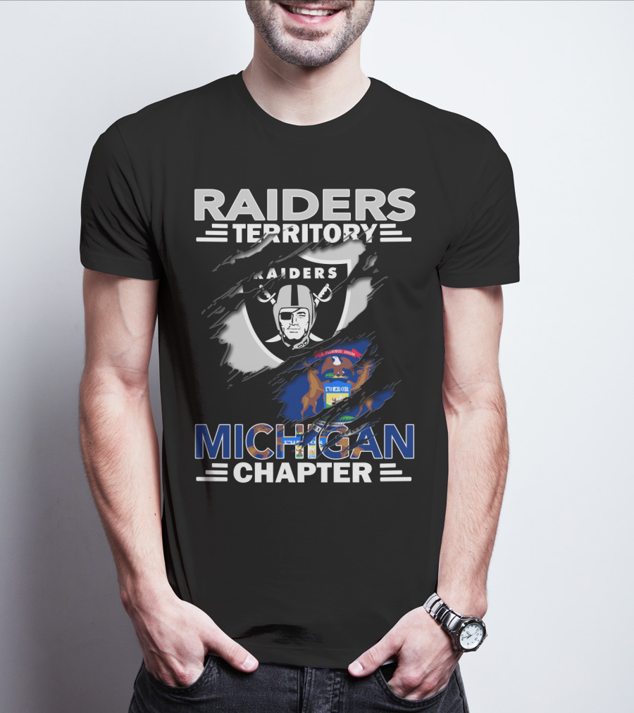 Raiders Territory Michigan Chapter Raiders Logo And Michigan Flag T-Shirt