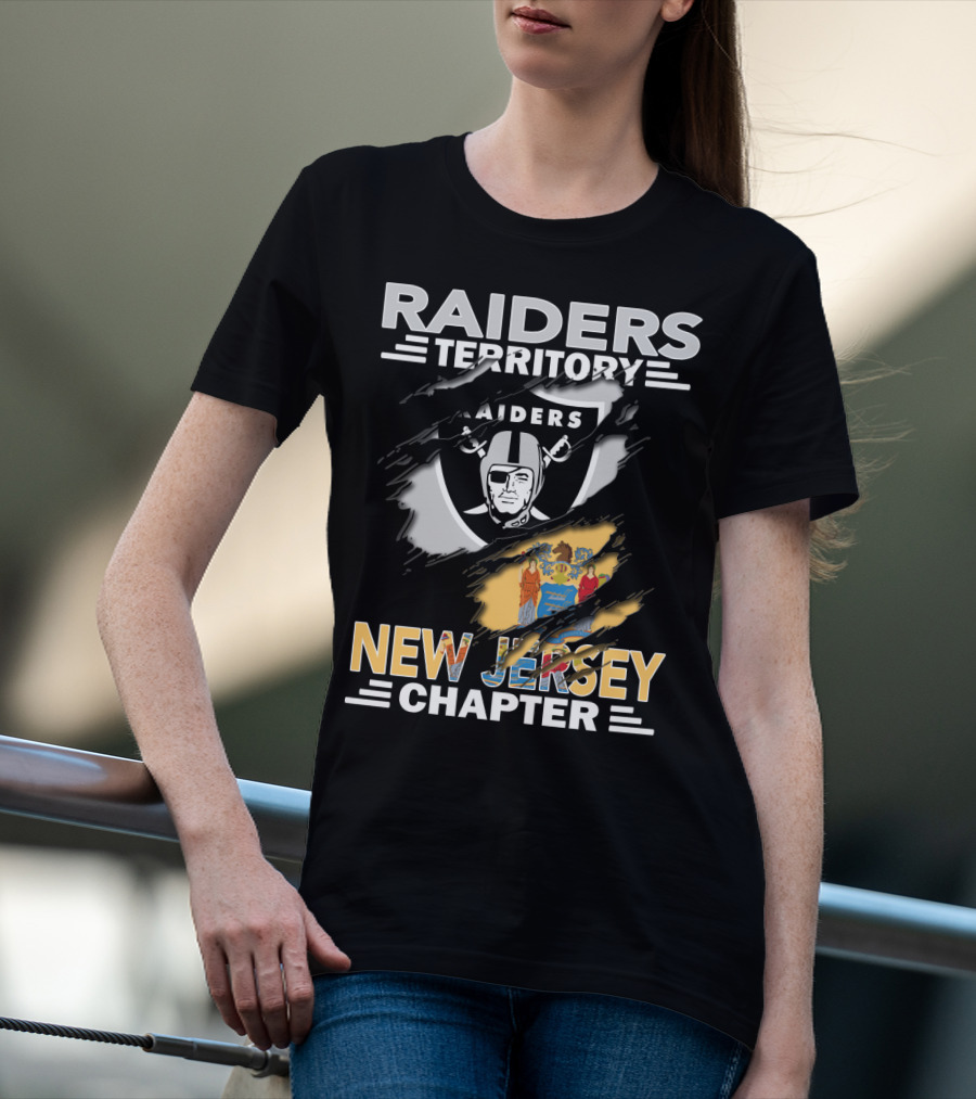 Raiders Territory New Jersey Chapter With Raiders Logo And New Jersey State Flag T-Shirt