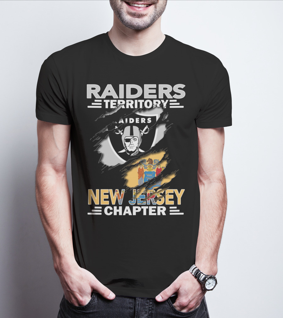 Raiders Territory New Jersey Chapter With Raiders Logo And New Jersey State Flag T-Shirt