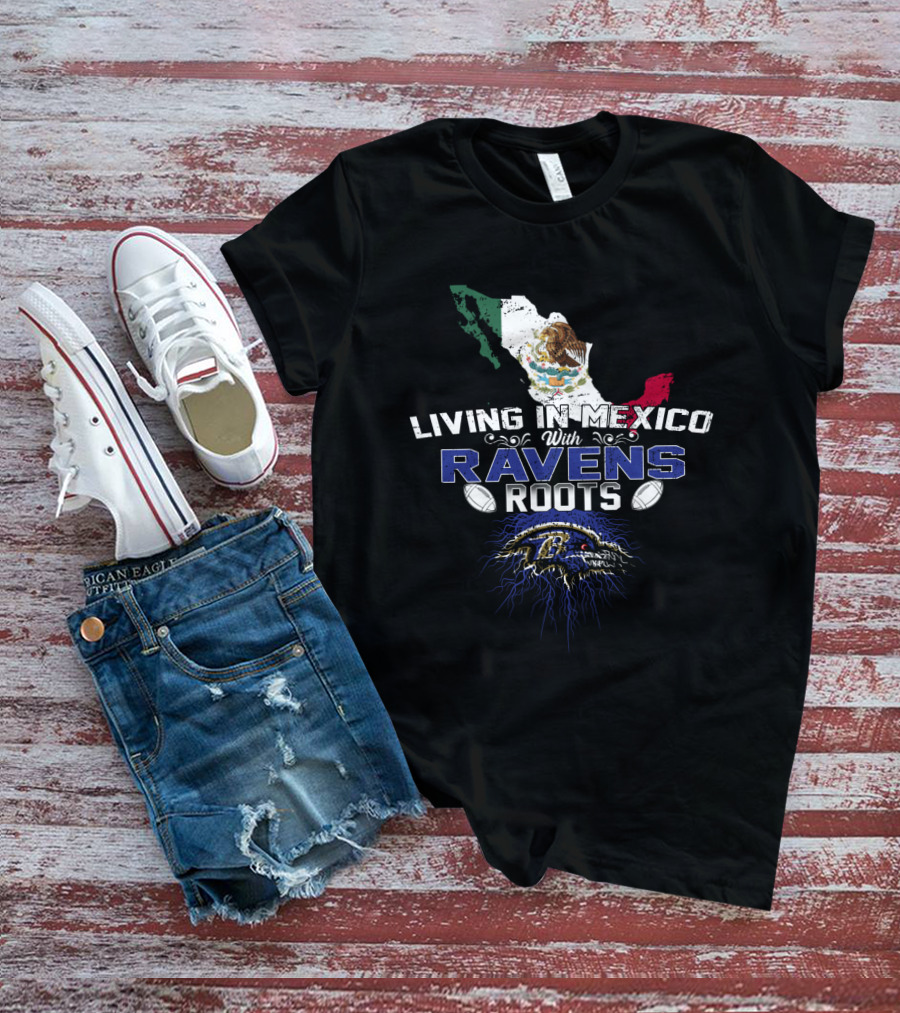 Living In Mexico With Ravens Roots NFL Football Map T-Shirt