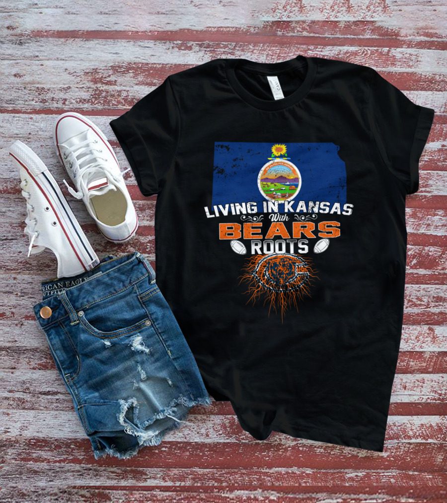Living In Kansas With Chicago Bears Roots Football Kansas State Seal T-Shirt