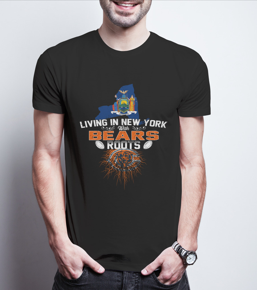 Living In New York With Chicago Bears Roots Steeped In Football Tradition T-Shirt