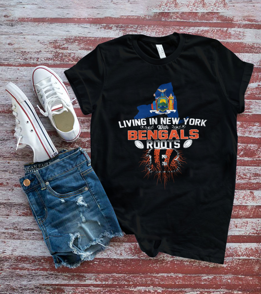 Living In New York With Bengals Roots New York State Emblem Cincinnati Bengals Football Connection T-Shirt