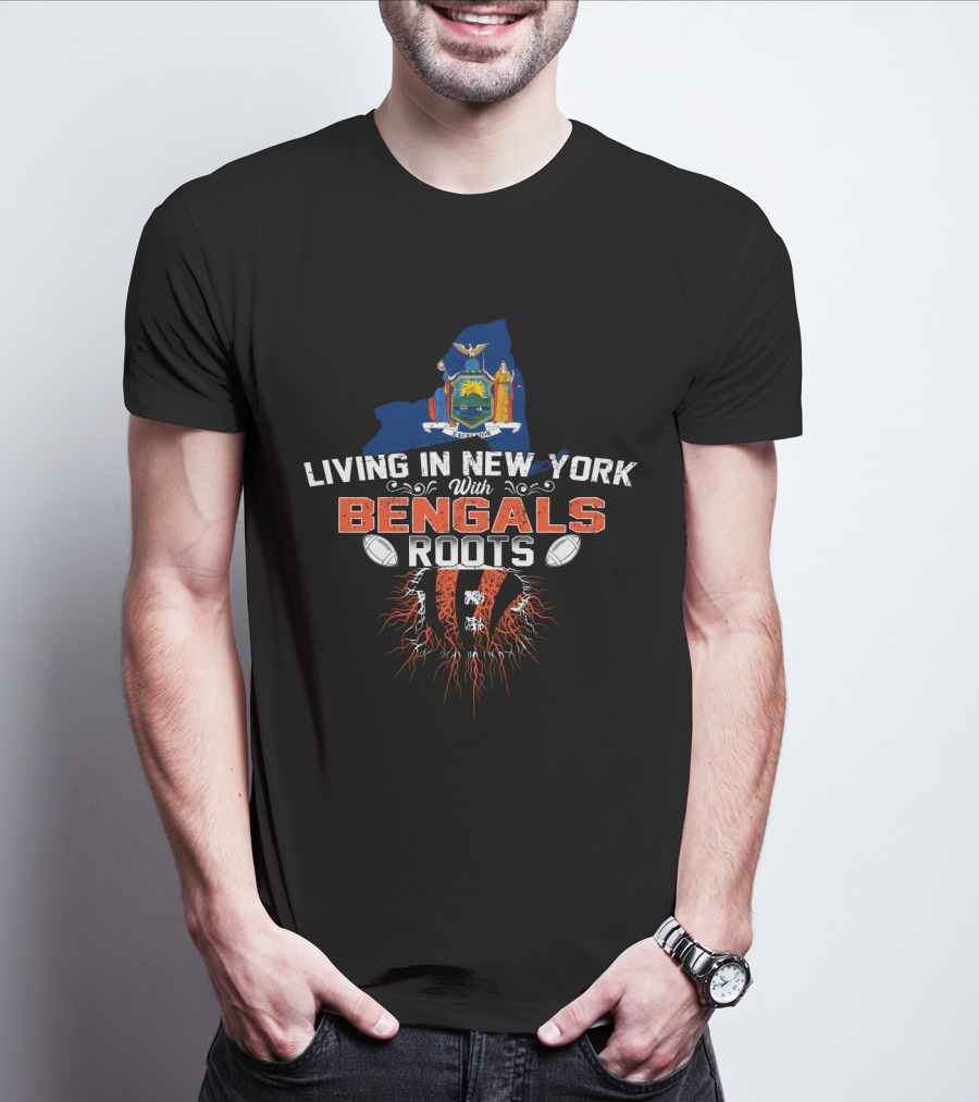Living In New York With Bengals Roots New York State Emblem Cincinnati Bengals Football Connection T-Shirt