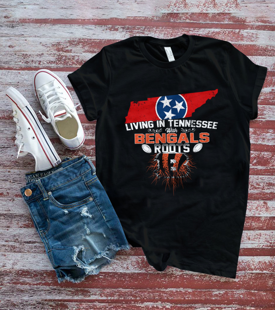Living In Tennessee With Cincinnati Bengals Roots Football Fan Map T-Shirt