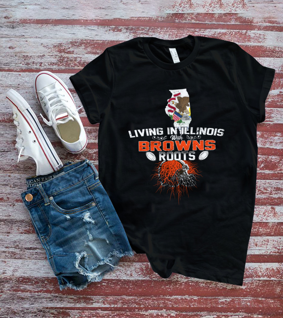 Living In Illinois With Cleveland Browns Roots Football Skull T-Shirt