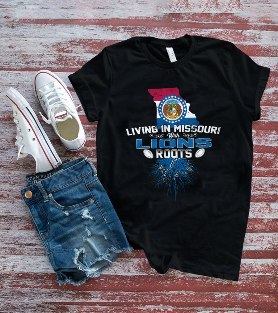Living In Missouri With Lions Roots Football Pride State Seal Map T-Shirt