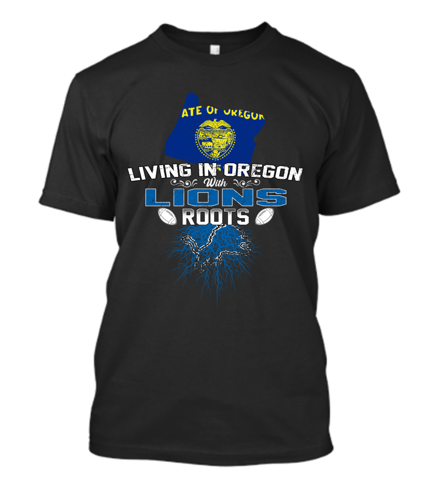Living In Oregon With Detroit Lions Roots And State Seal Of Oregon T-Shirt